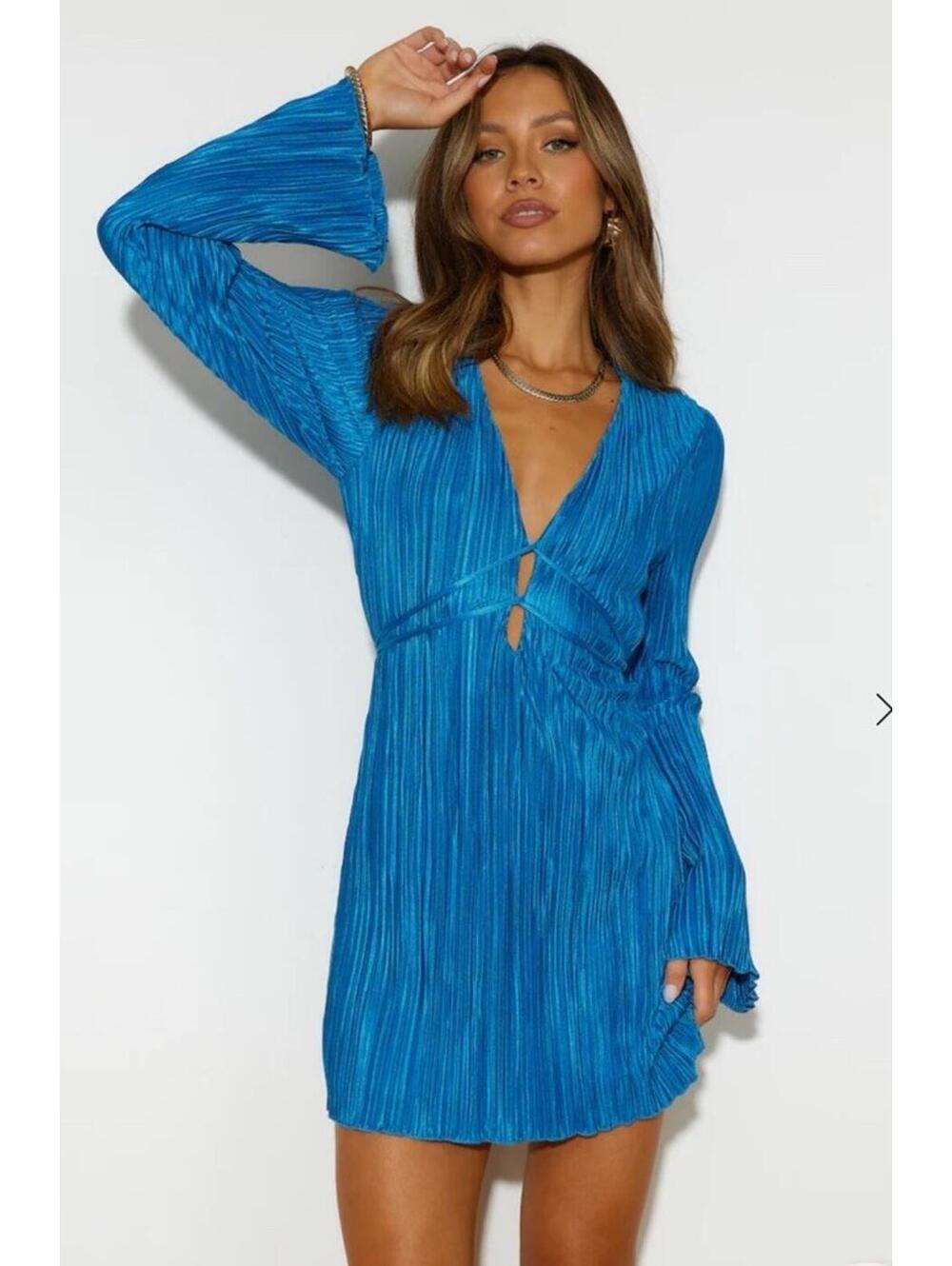 NWT Hello Molly HORIZONS MEET PLISSE DRESS ROYAL BLUE Size Medium/US 6